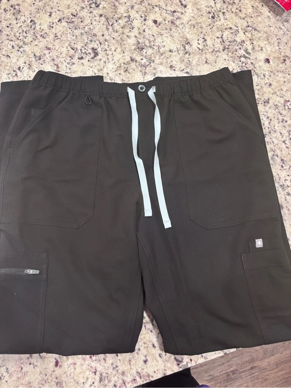 Figs Men's Black Cargo Drawstring Utility Pants LARGE TALL